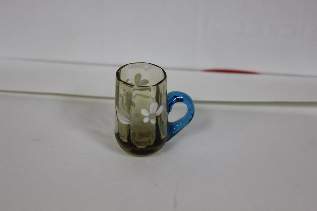 An Amber Colour Miniature Glass Mug: 2" tall