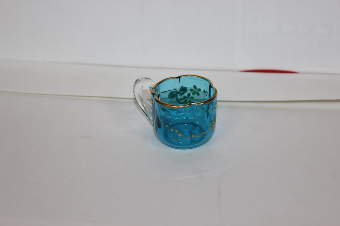 An Unusual Teal Coloured Blue Glass Miniature Cup: 1 1/4" tall