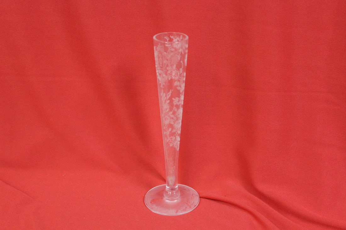 An Etched Glass Stem Vase: 6 1/2" tall