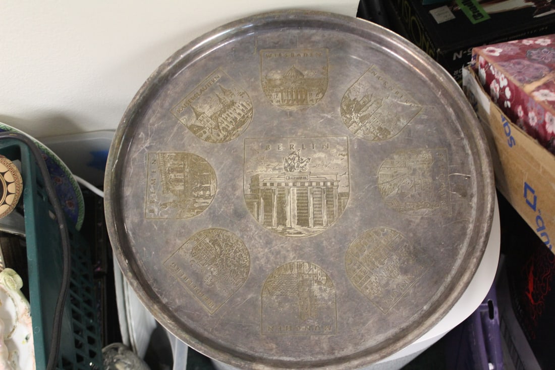 German Silverplate Tray/Wall Hanger: different cities - 15" in diameter