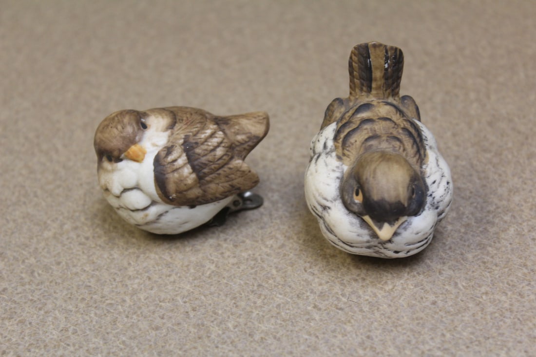 Set of Two ceramic Bird Clips: approximately 2 1/2" across each