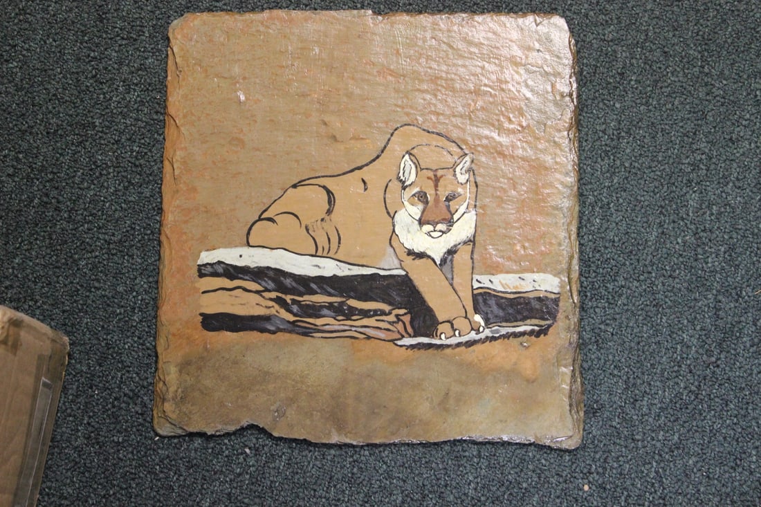 A Handpainted Lion Tile: 12" x 12 1/2"