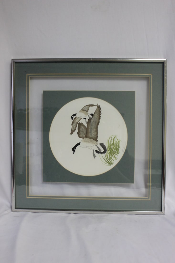 A Signed (Pencil) Etching/Litograph/Watercolour: nicely framed - overall= 16 1/4" square