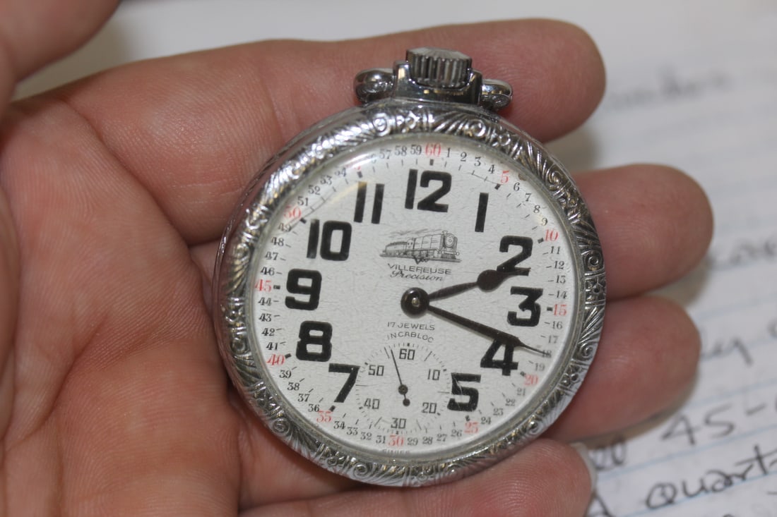 Very Rare Villereuse Railroad Pocket Watch: with a Leica movement inside - watch runs after I wound it