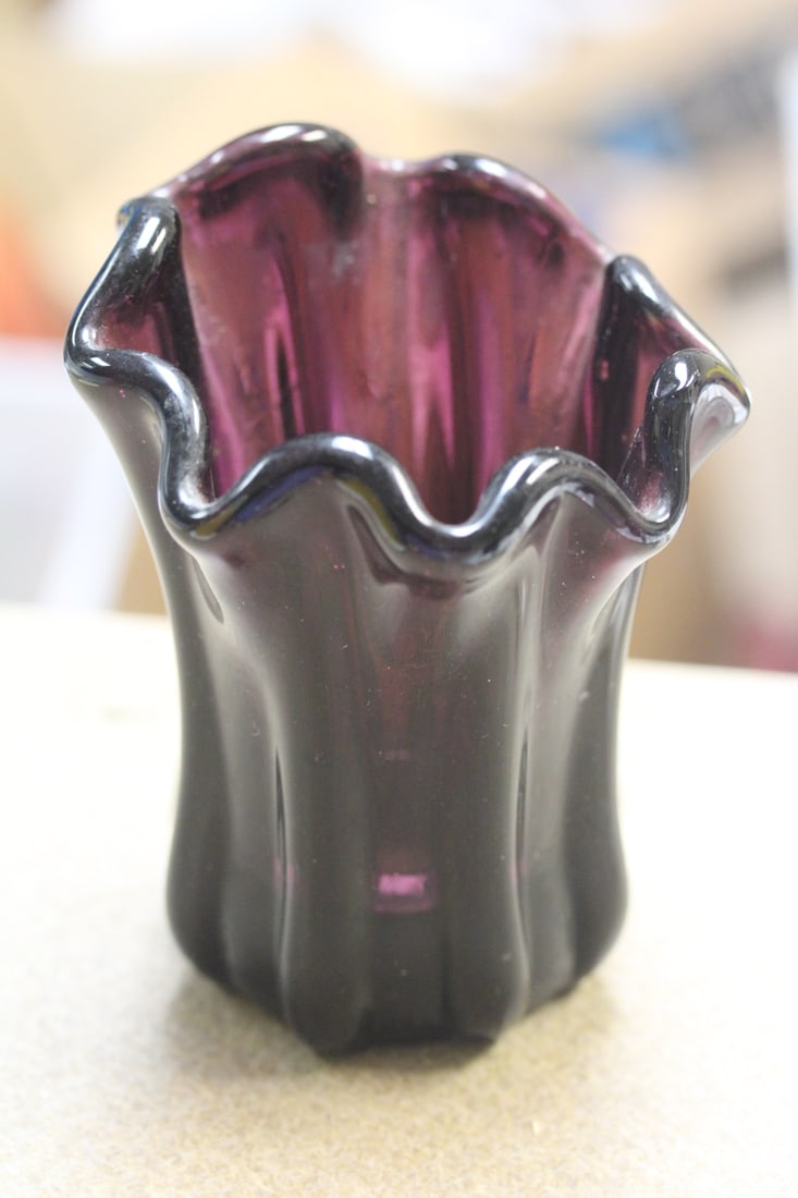 Amethyst Glass Candle holder: 5 inches tall