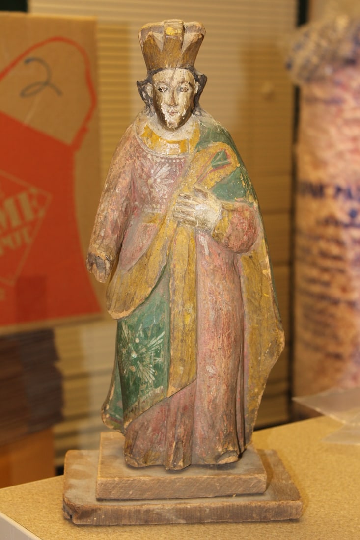 Antique Wooden Polychrome Icon: early 20th century - possibly older - please check all images out for conditioning - 13 1/2" tall