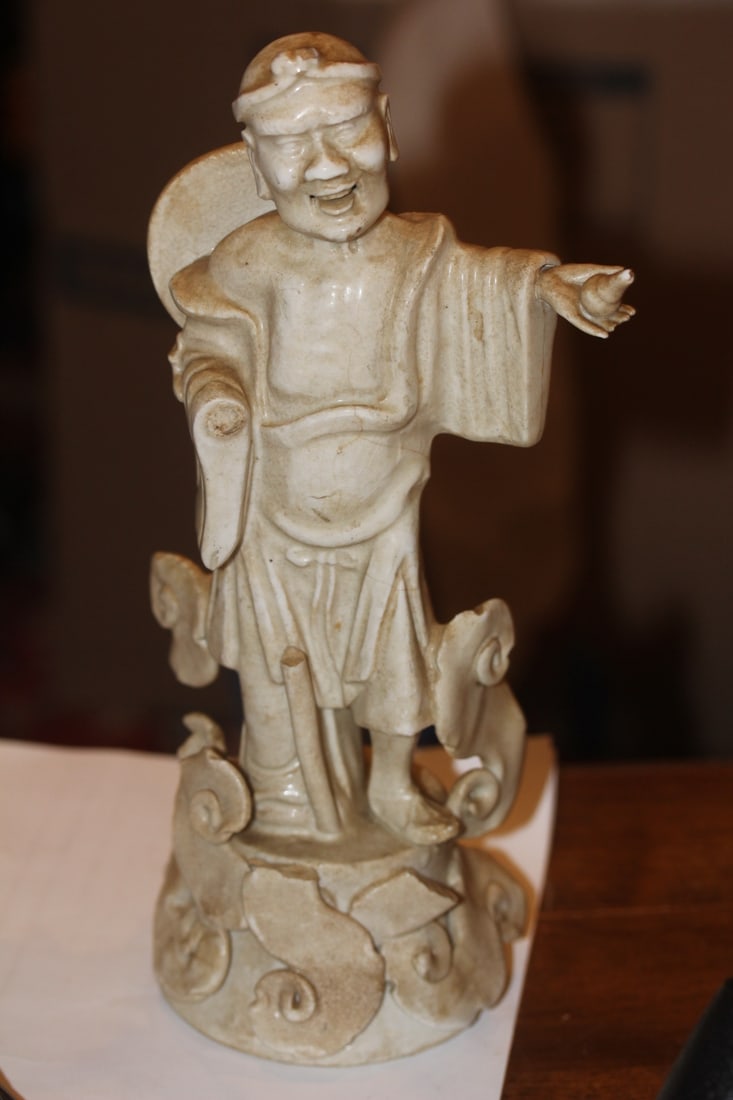 Antique Chinese Blanc de Chine Figurine: 10 1/4" tall - please note: losses - still an acceptable piece in my opinion