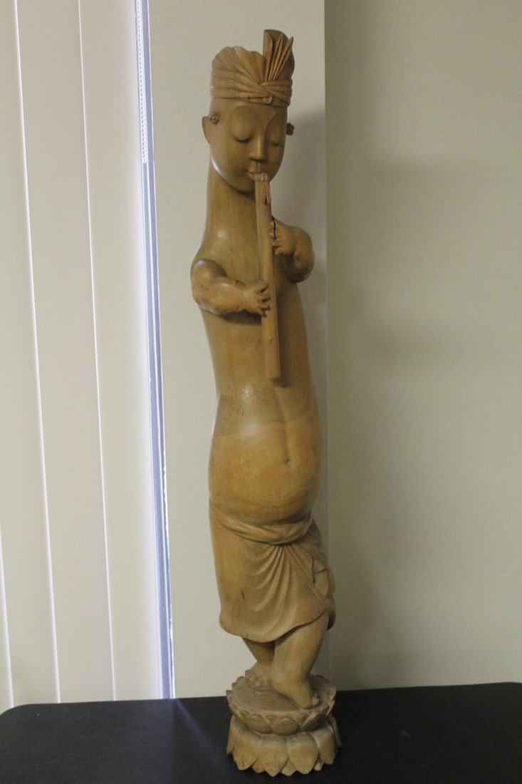 A Polynesian? Wooden Statue: please note: cracks as shown - 39 inches tall