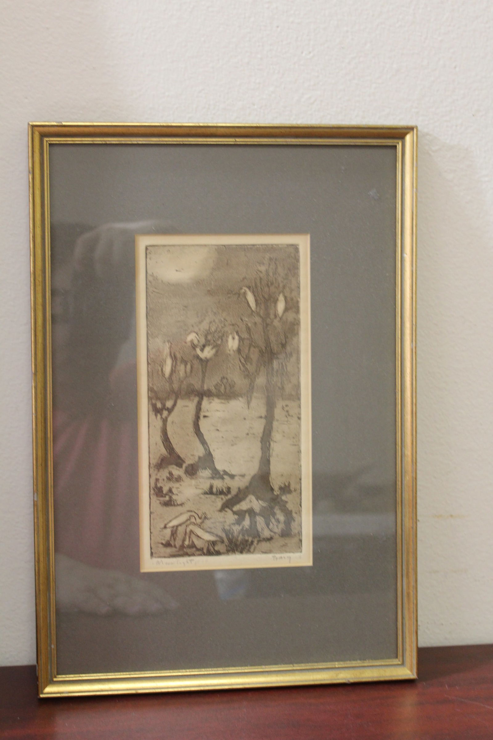 A Signed Engraving by Tracy: Old - overall= 15 3/4" x 10 3/4" - sight= 4 1/2" x 9 1/4"