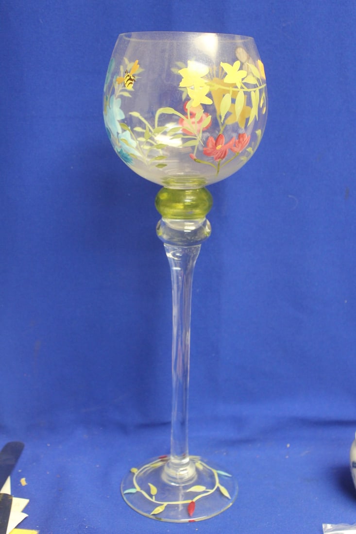 Lareg Hand Painted Goblet: 15 3/4" tall