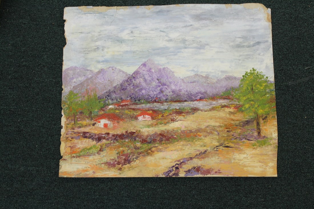 An Oil on Paper Painting: Old - unsigned - as found - needs some TLC - 19" x 16"