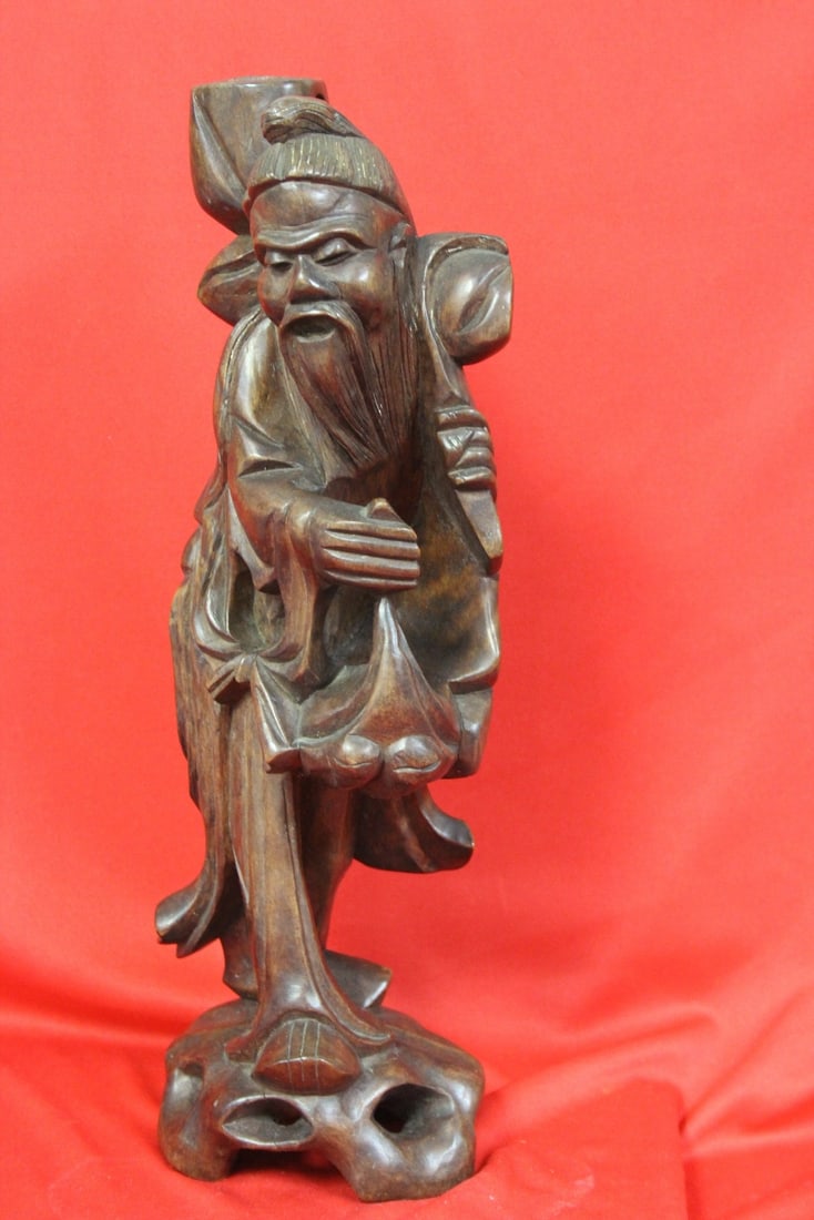 A Chinese Wooden Sculpture: 14 1/4" tall