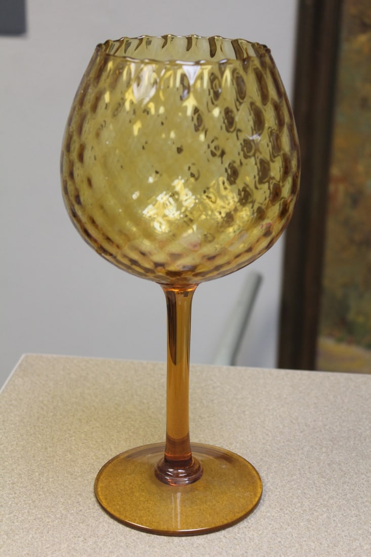 Amber Colour Glass Goblet/Bowl: 12 1/4" tall