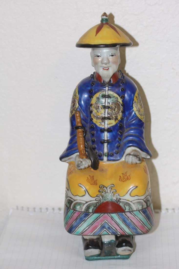 Signed Chinese Porcelain Emperor: 11 inches tall