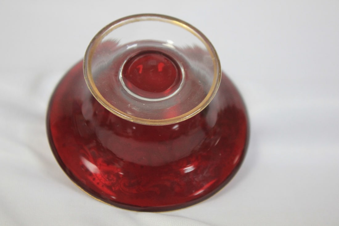 A HandPainted Ruby Red Small Stem Dish - 4
