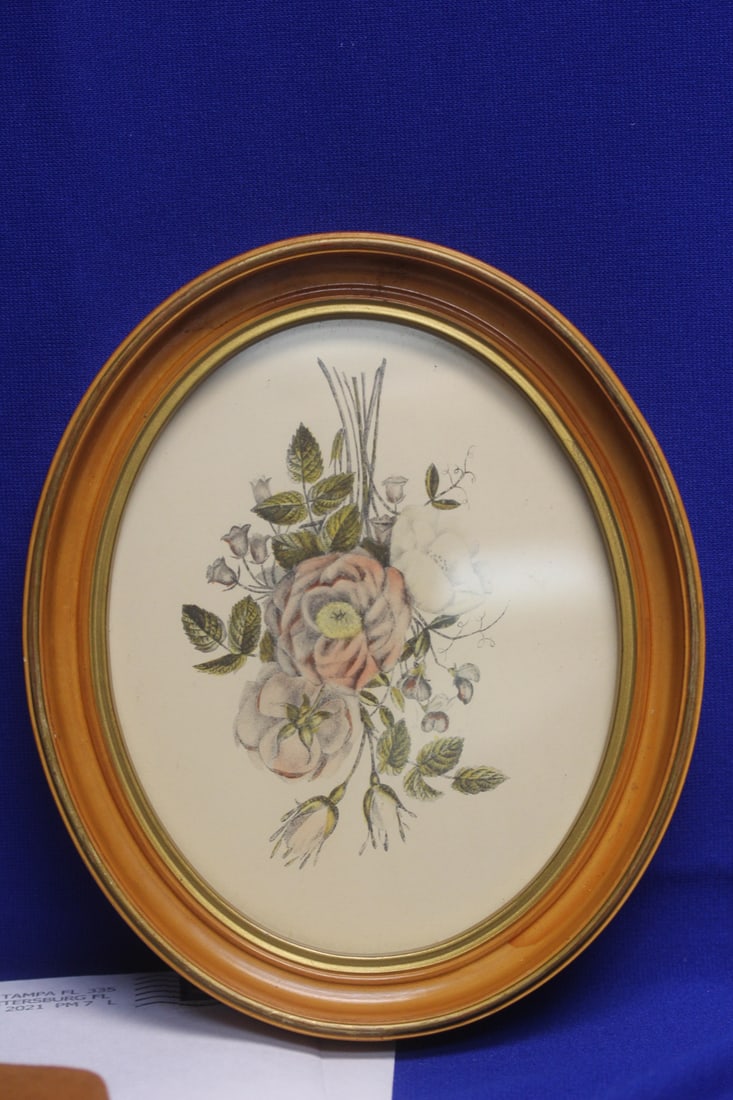 A Wooden Framed Print: 8 1/2" in diameter