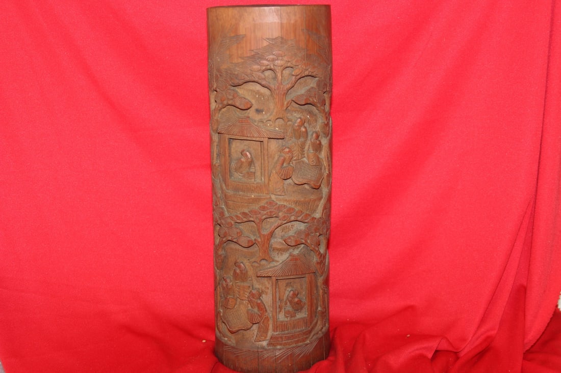 A Chinese Bamboo Brush Pot: 12 1/2" tall - well carved
