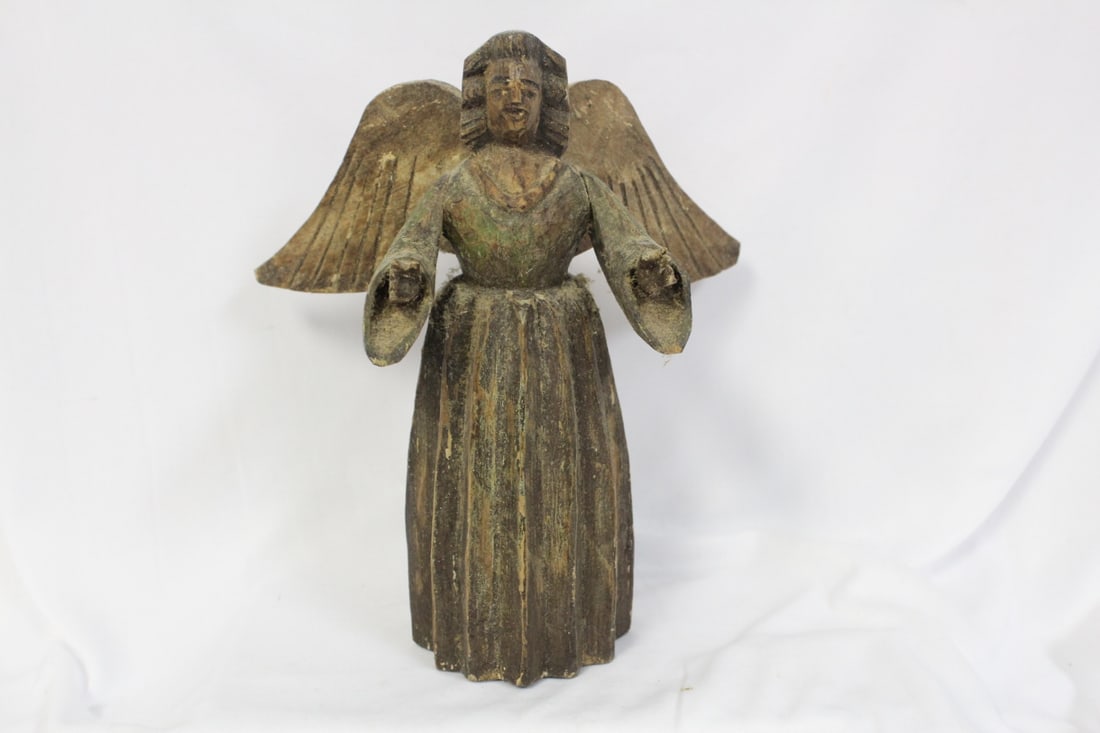 Antique/Vintage Wooden Angel: possibly Russian - 9 1/4" tall