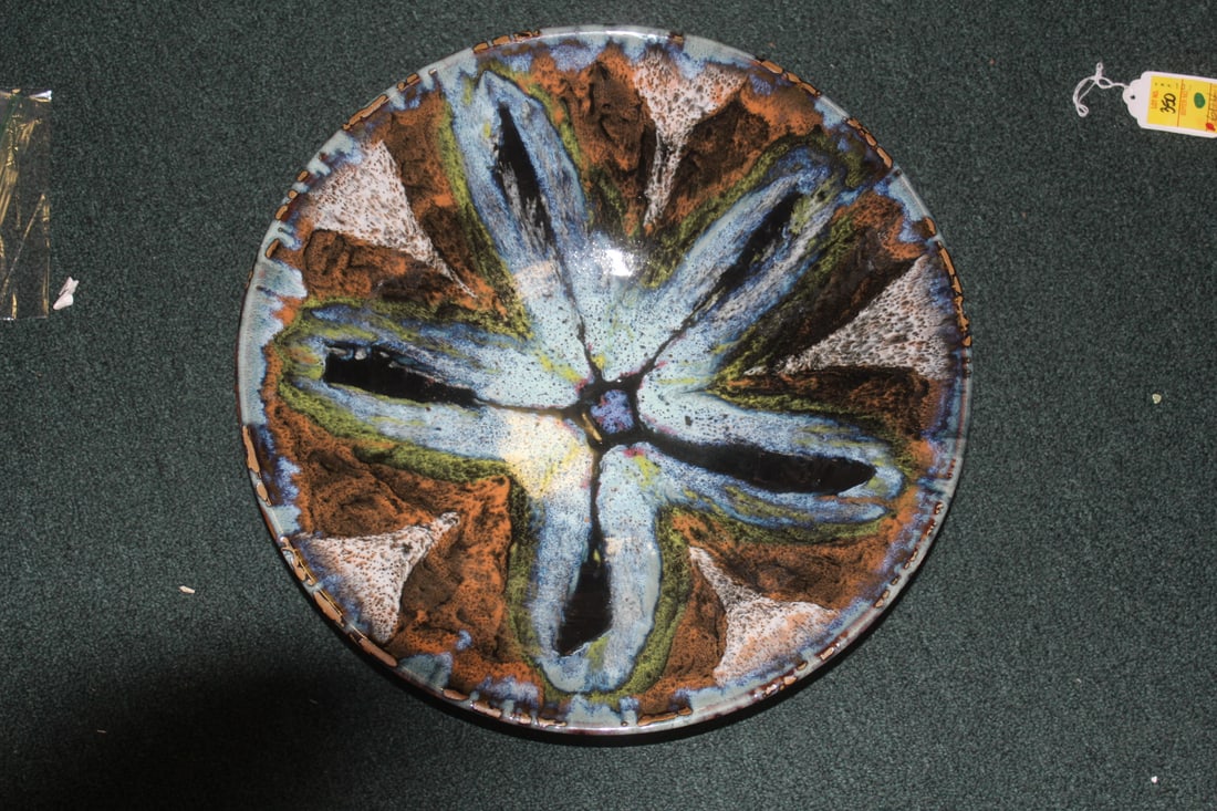 Signed Art Pottery Bowl: large - possibly old, but exact age unknown - artist also unknown - 17 1/2 inches in diameter