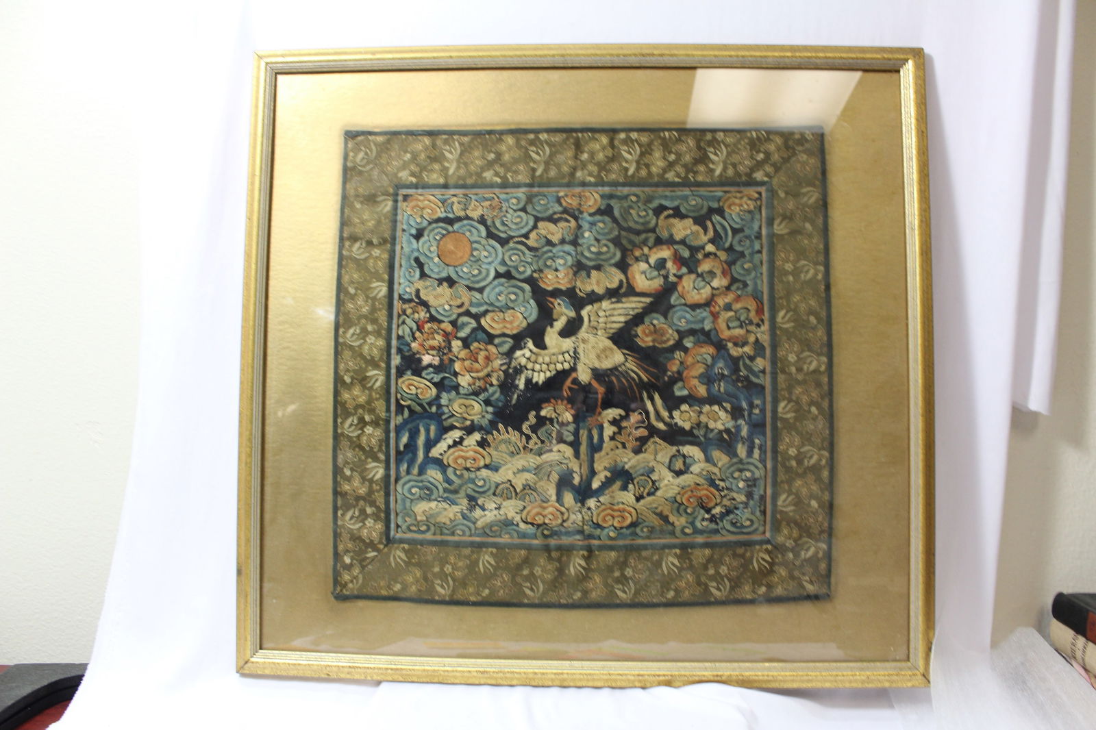 An Antique Chinese Rank Badge: framed - overall= 21 1/4" x 19 1/2"