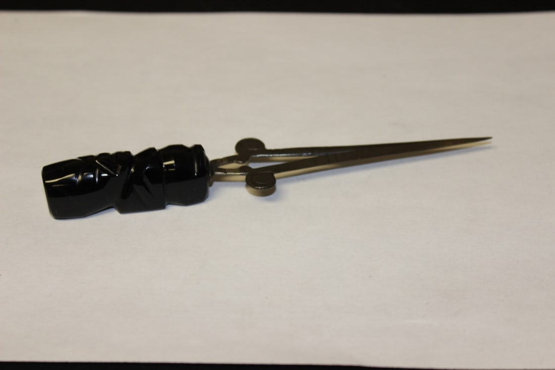 A Tiger Eye? Letter Opener: Stone glows - opener is sterling - 6 1/2" long - marked 925