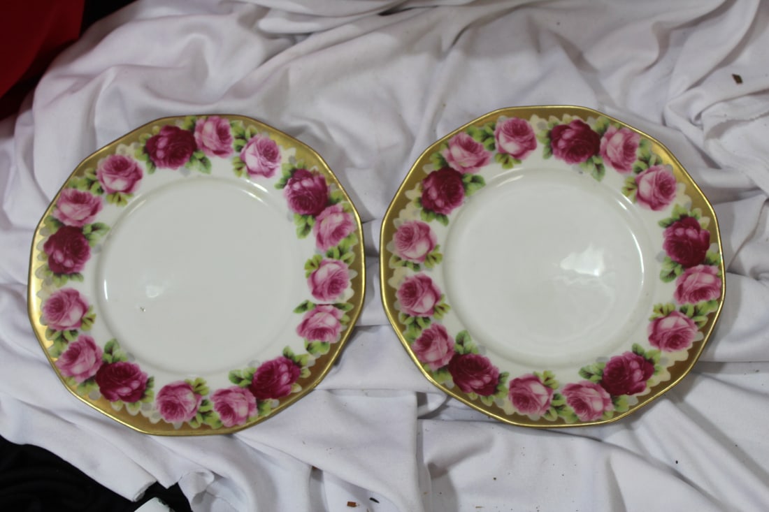Set of Two Rose Plates: 7" in diameter