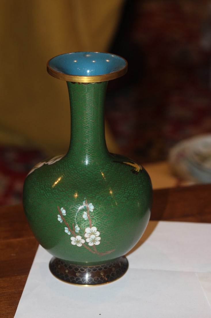 Vintage Chinese Cloisonne Vase: republic period - please note: small bruise as shown - 8 1/4" tall