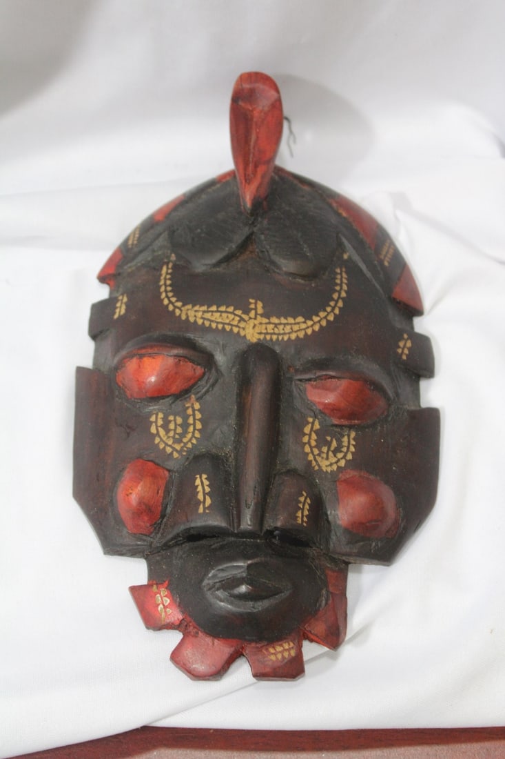 A Wooden Mask Form Wall Hanger: 9" tall - possibly old