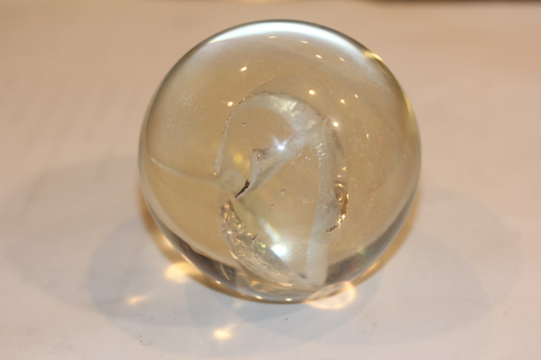 Signed and Dated Glass Paperweight: 2 1/2" in diameter