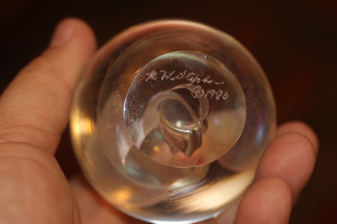 Signed and Dated Glass Paperweight - 5