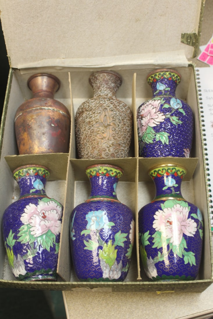 Different Stages of Chinese Cloisonne Making: approximately 6 inches tall each - boxed