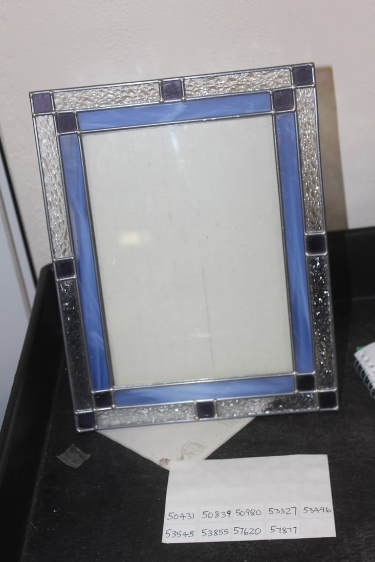Art Glass Picture Frame: overall= 9 1/4" x 7 1/4" - can fit a 4 7/8" x 6 7/8" picture