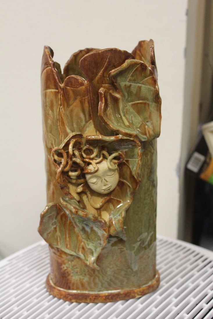 Dusty Holmes Art Pottery Vase: artist signed - 11 1/2" tall