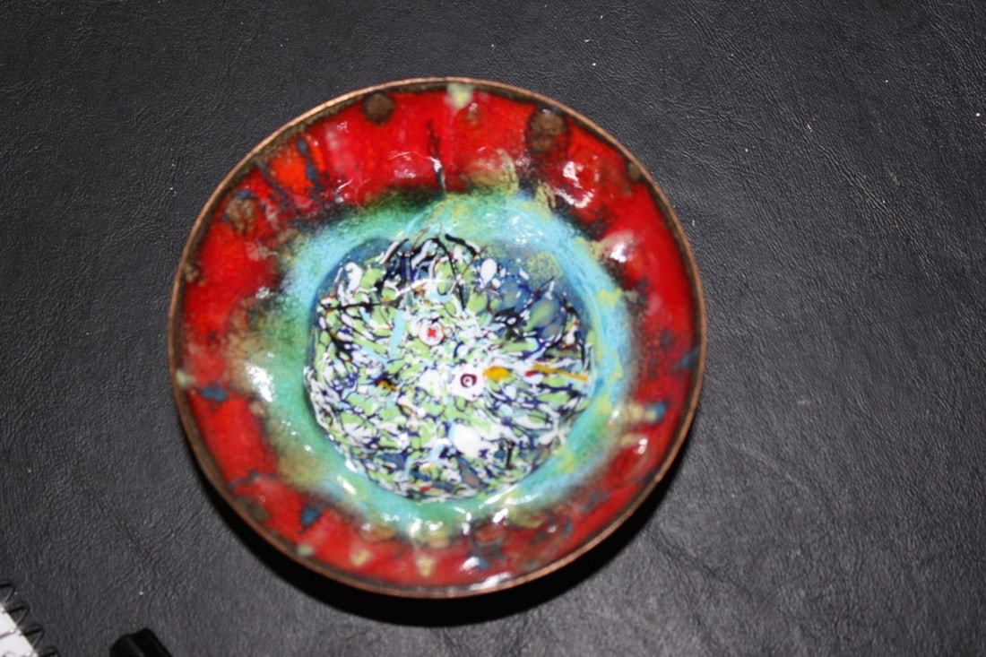 An Enamel on Copper Bowl: Signed - 4 1/2" in diameter