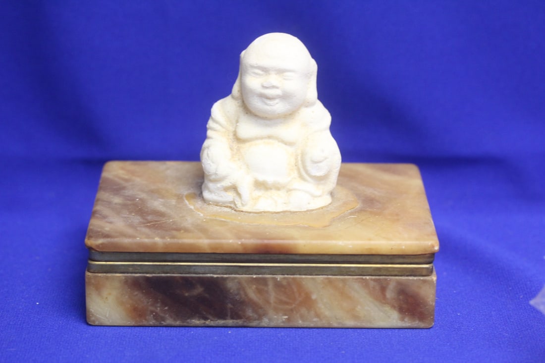 A Buddha and Stone Box: 6" across