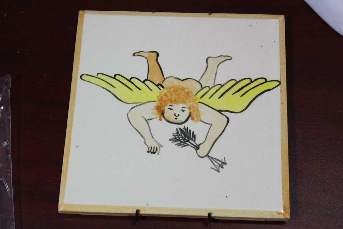 A Nude Angel/Cherub Tile: 6 1/4" square