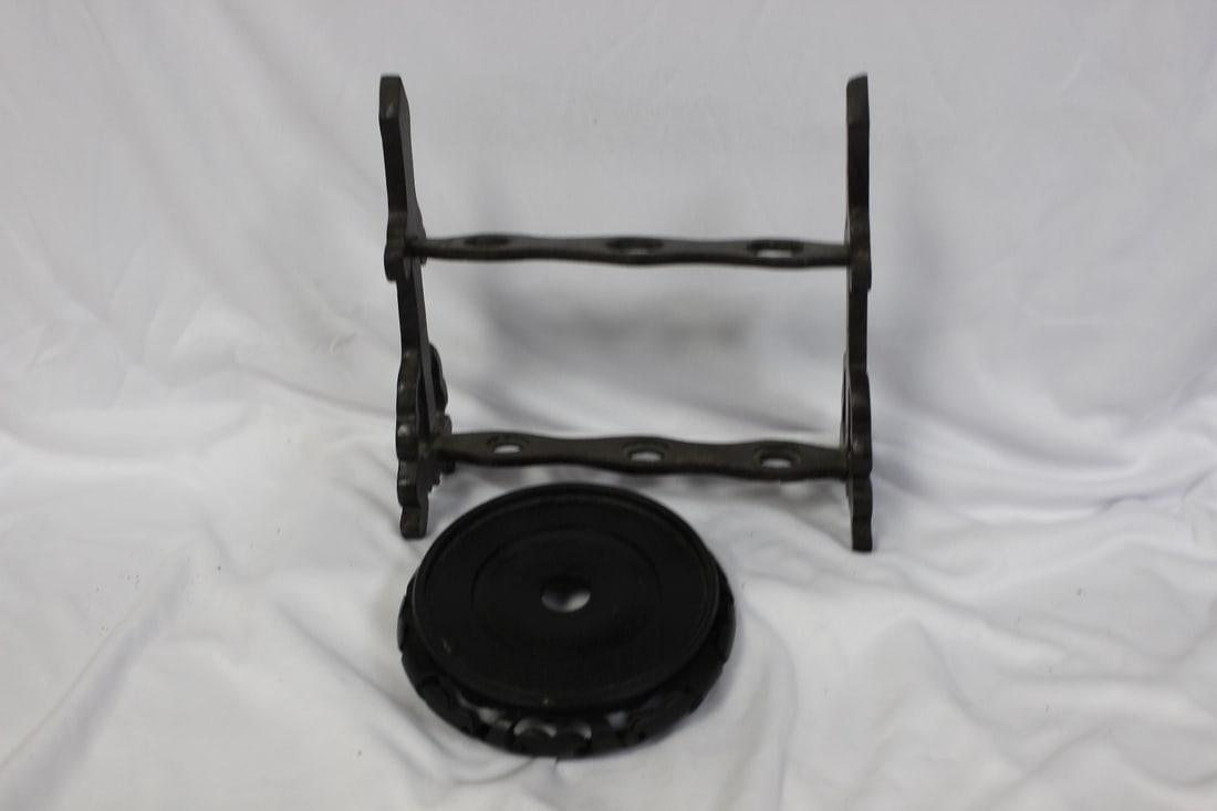 Lot of Two Wood Articles: a holder and a stand - stand = 4 3/8" in diameter