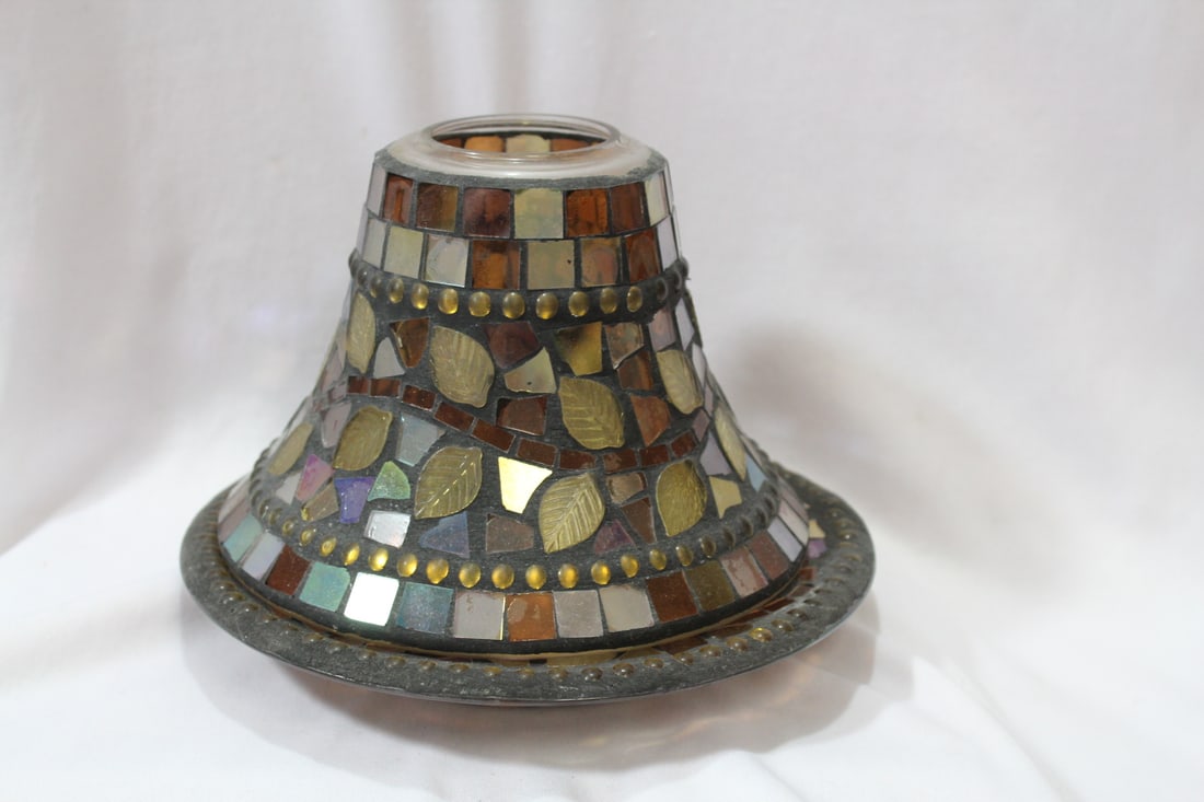 A Stain Glass Candle Holder: 7 3/4" in diameter