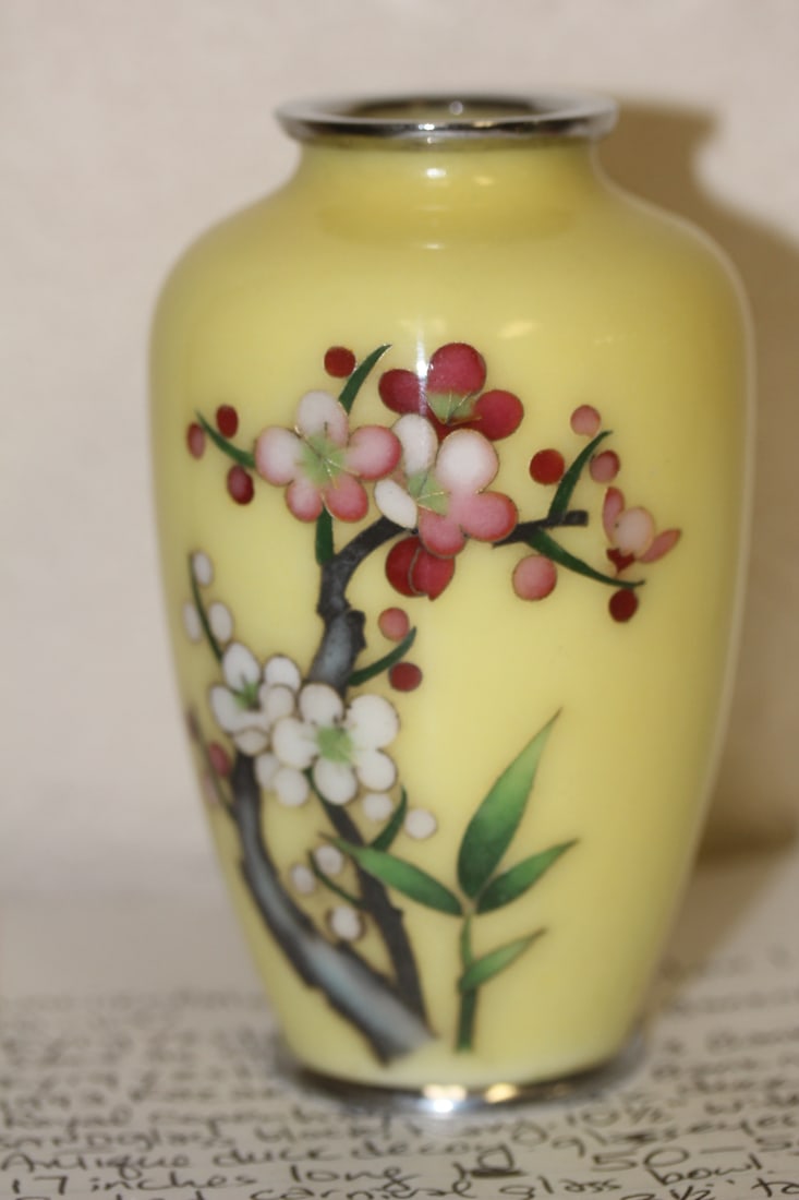 Antique Japanese Silver Wire Cloisonne Vase: small= 4 7/8" tall - early 20th century