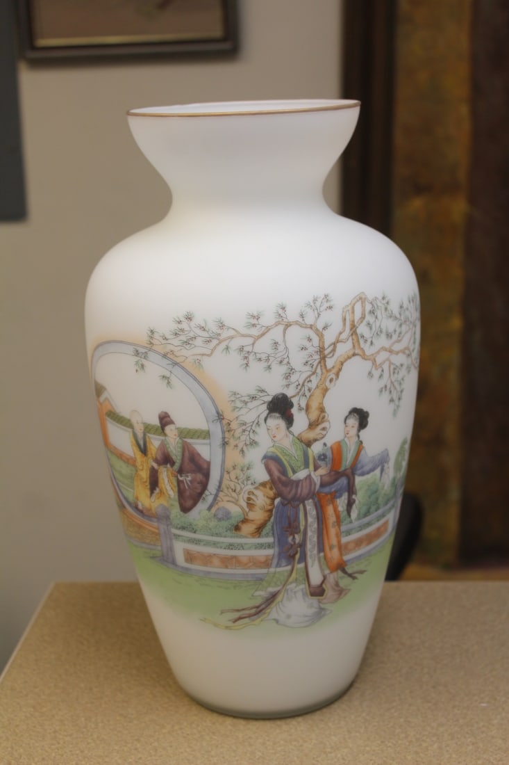 Satin Glass Oriental Vase: 13 3/4" tall