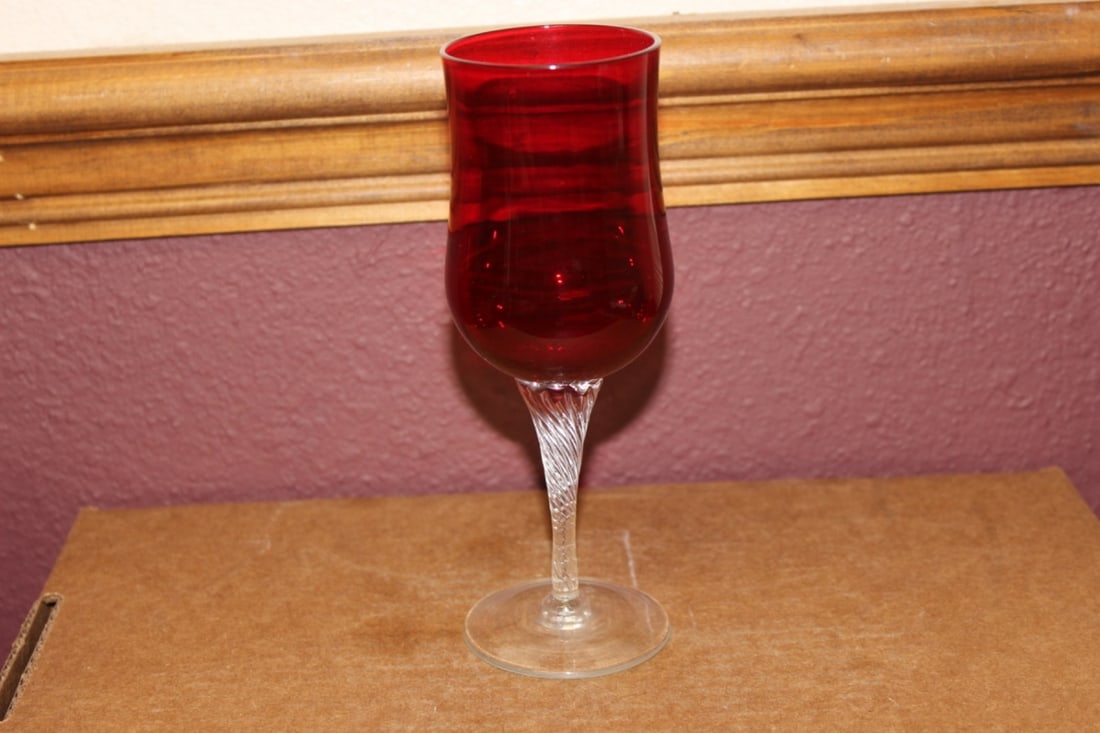 A Ruby Red Wire Glass Goblet: 6 7/8" tall