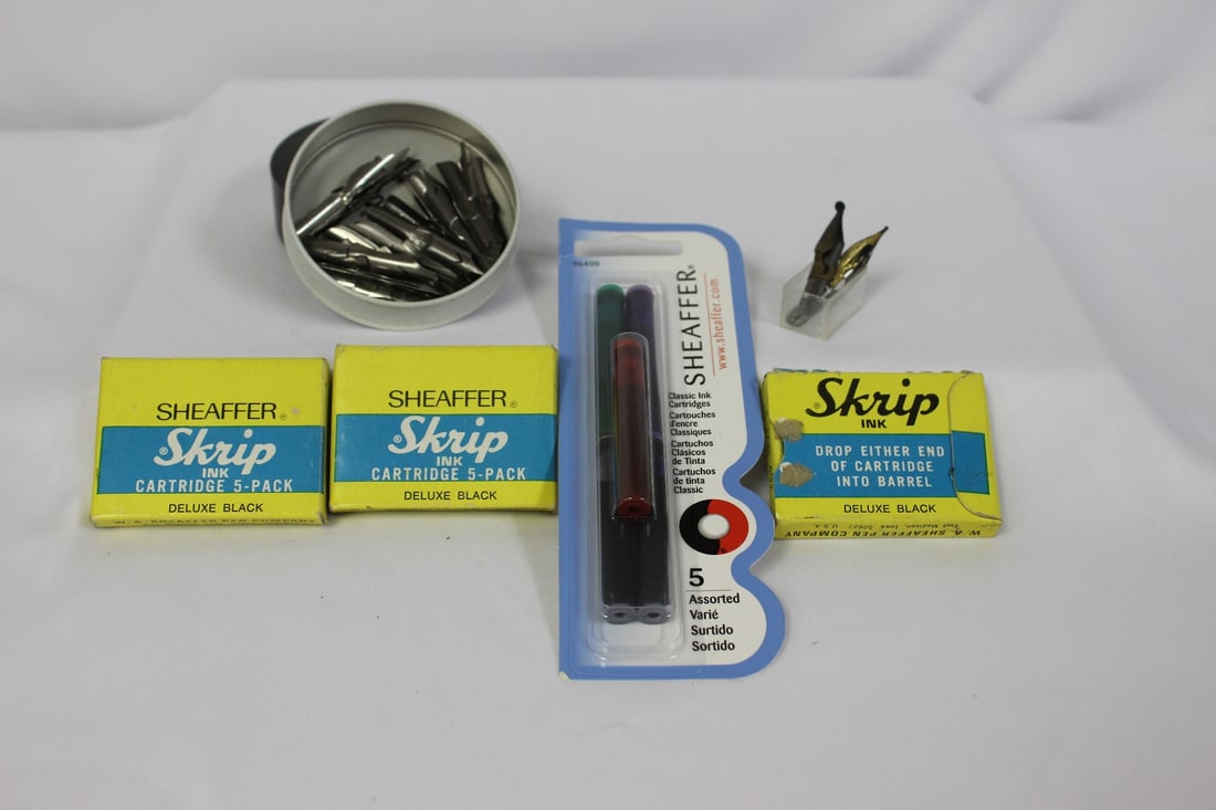 Lot Of Sheaffer Nibs And A Vintage Can: as shown on photos