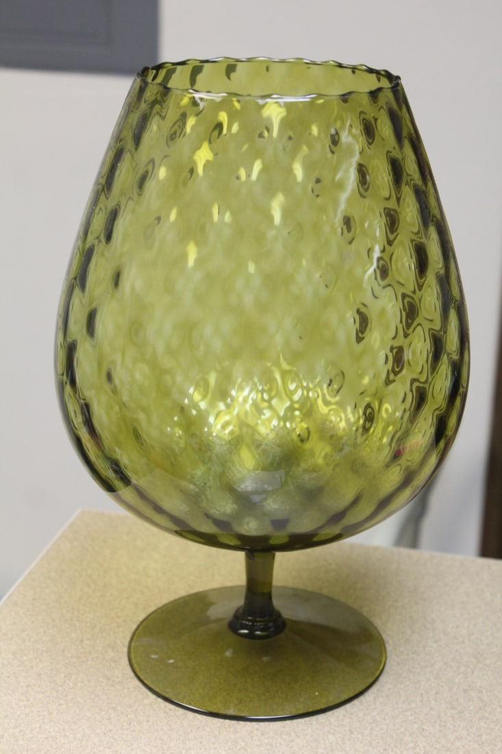 Green Colour Glass Goblet/Bowl: 12 3/4" tall