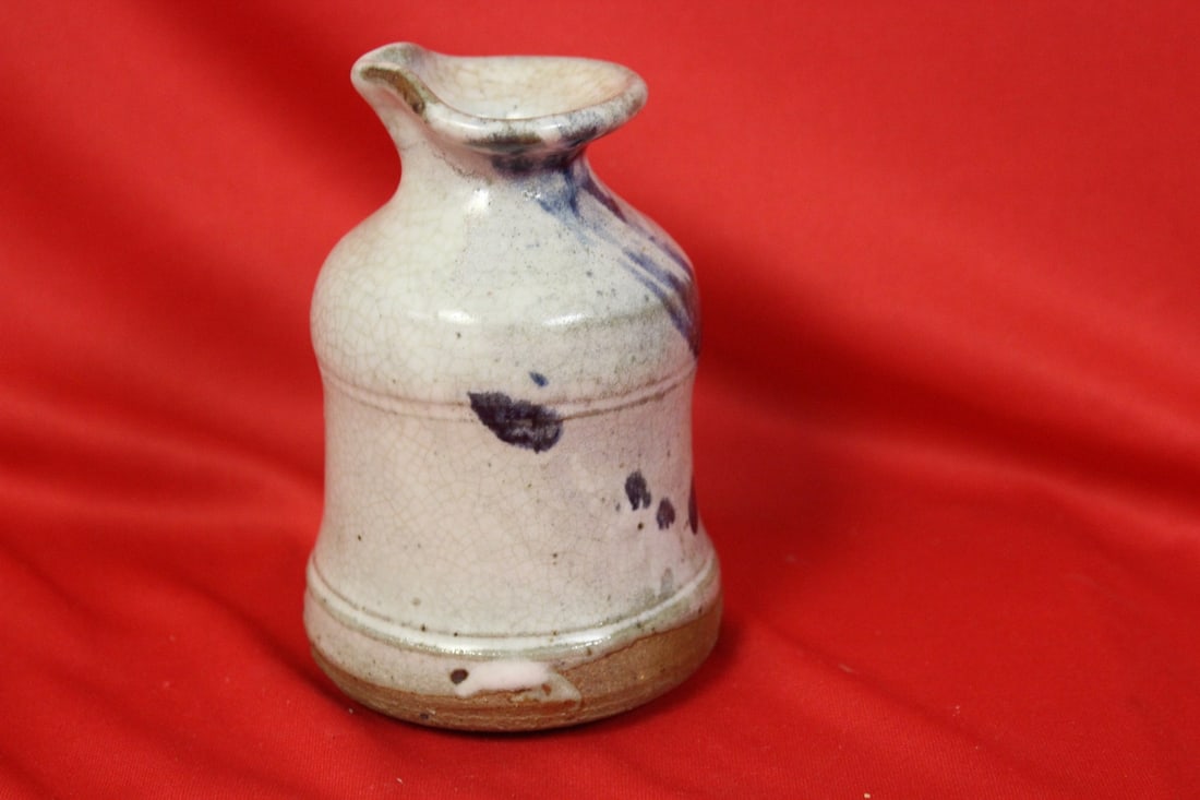 A Studio Blue and White Pottery Bottle: Signed or marked - 4 3/4" tall