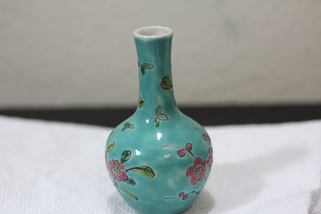 A Miniature Chinese Torquoise Vase: 19th century - marked "China" - 3 inches tall - rare