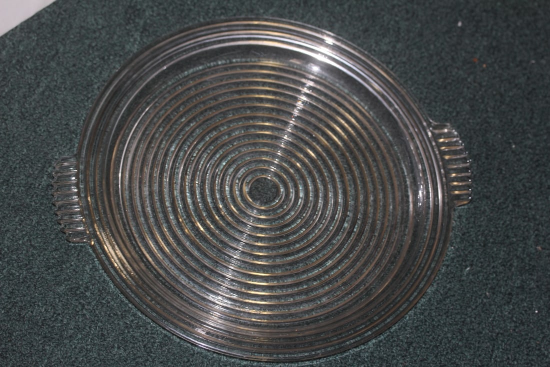 Large Glass Tray: handle to handle= 15 3/4" in diameter