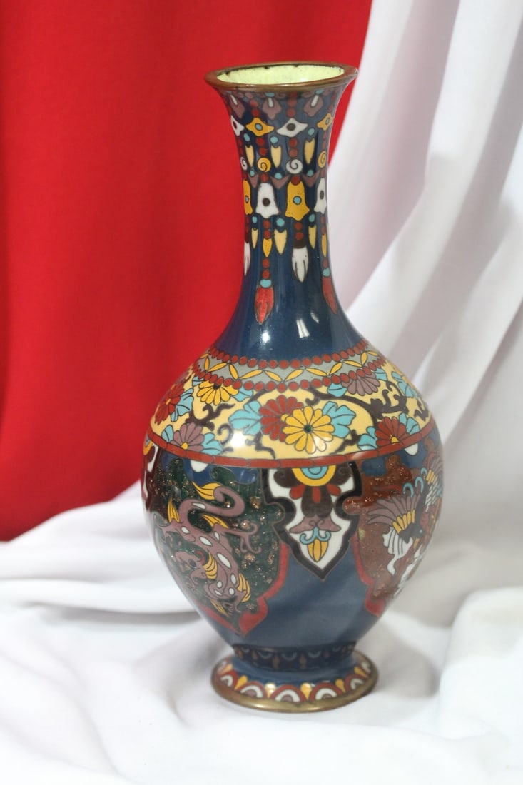 An Antique Japanese Cloisonne Vase: Teardrop design - 7 1/2" tall