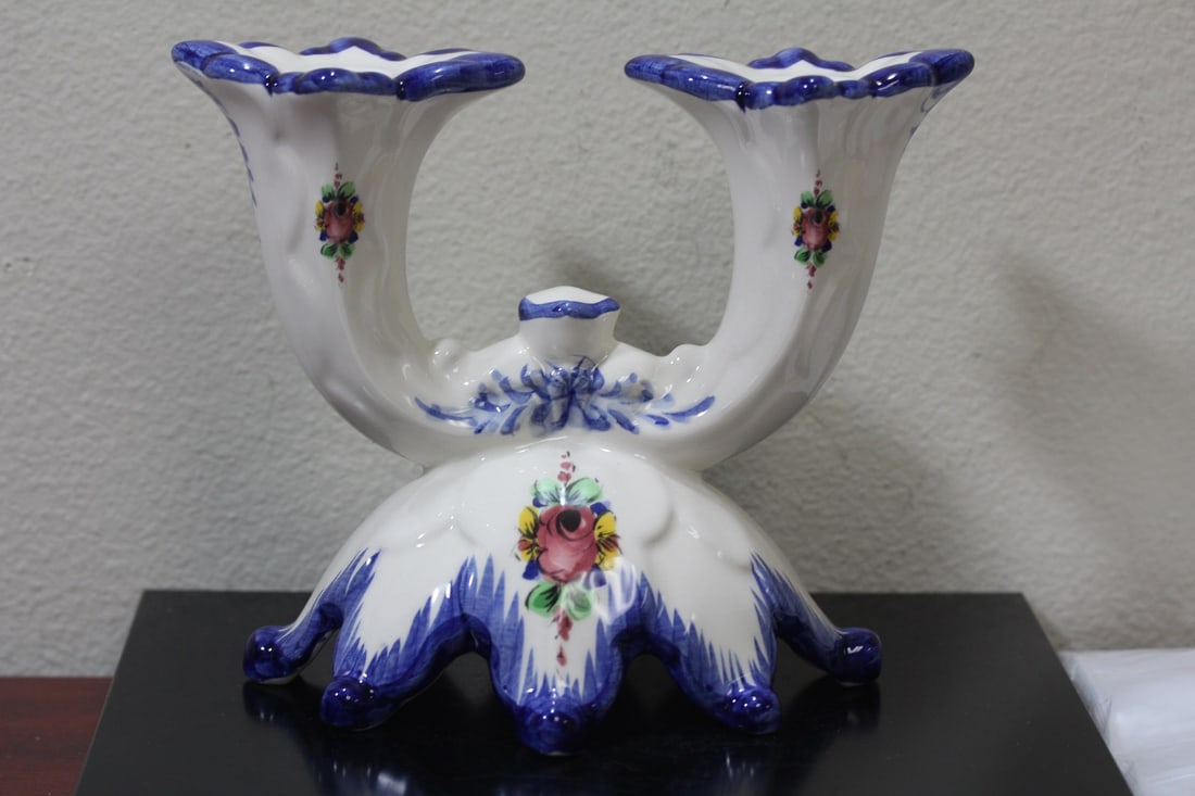 An Alcobach Portugal Ceramic Candle Stick: 8 1/4" across