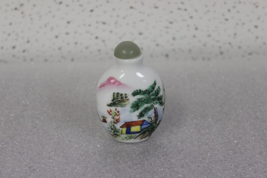 A Chinese Vintage Porcelain Snuff Bottle: signed on the base - 2 5/8" tall