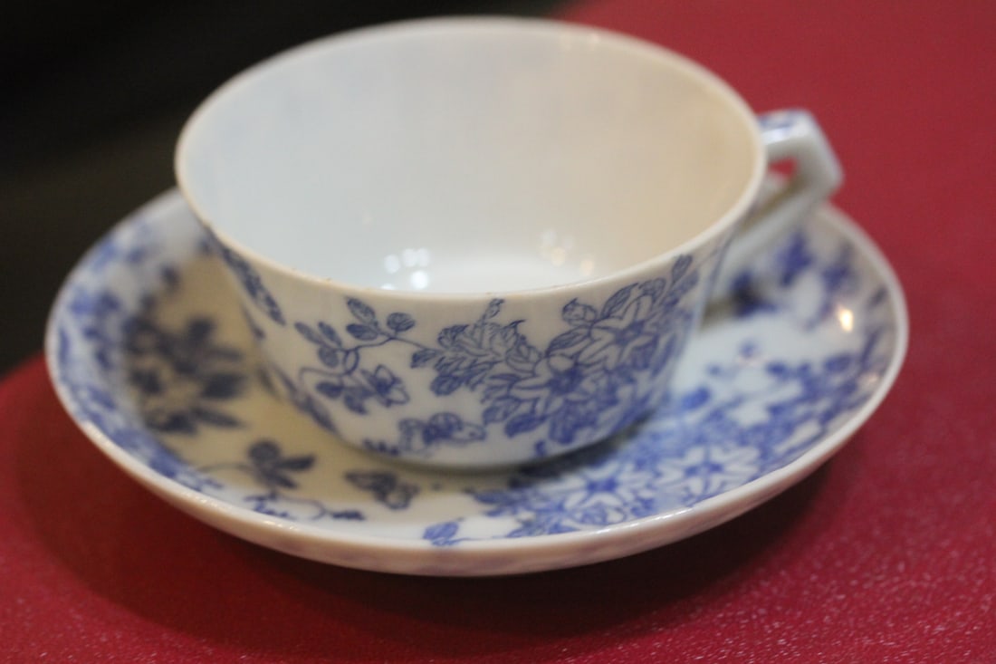 Antique Japanese Blue and White Cup and Saucer: 19th century - saucer= 4 1/2" in diameter